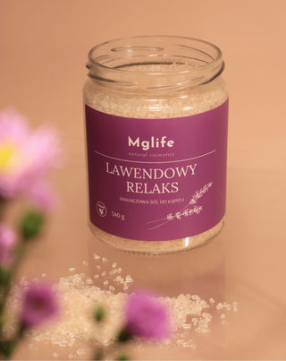 Sól magnezowa do kąpieli z solą Epsom i olejkiem eterycznym Lawendowy relaks Mglife