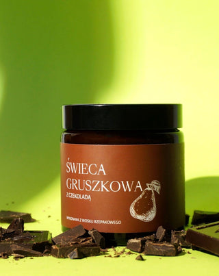Naturalna świeca z wosku rzepakowego o zapachu gruszki z czekoladą Mglife