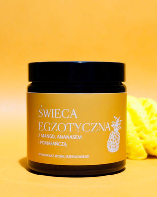 Egzotyczna świeca rzepakowa ręcznie robiona o zapachu mango, ananasa i pomarańczy Mglife