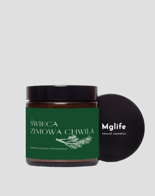Wegańska świeca rzepakowa Zimowa chwila o zapachu sosny, cedru i bursztynu 120 ml MgLife