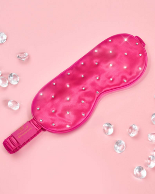 Opaska na oczy do spania z jedwabiu ozdobiona kryształkami – hot pink Crystallove_2