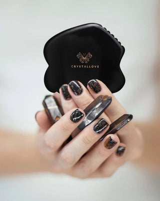 Płytka do masażu twarzy gua sha z obsydianu kamienia wielkiej mocy Crystallove - 2