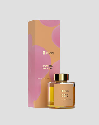 Dyfuzor zapachowy w szklanej butelce z naturalnymi patyczkami z rattanu o zapachu peonii i papai HiSkin - 1