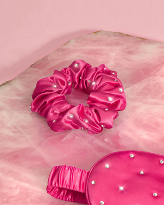 Gumka do włosów z jedwabiu z kryształkami –hot pink Crystallove_2 - 2