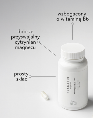Magnez + B6 Forte cytrynian magnezu na skurcze nóg, łydek, zmęczenie i stres Nutridome 180 kapsułek - 2