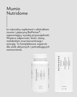 Mumio shilajit 20% kwasów fulwowych z piperyną na odporność i energię Nutridome 60 kapsułek - 6