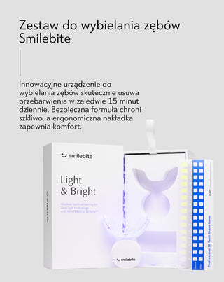 Zestaw do wybielania zębów z lampą LED i żelem wybielającym Light & Bright Smilebite