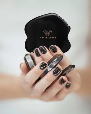 Płytka do masażu twarzy gua sha z obsydianu kamienia wielkiej mocy Crystallove_2 - 2