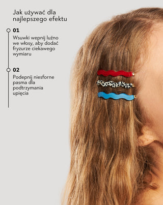 Zestaw falowanych wsuwek do włosów - marmurkowa, perłowa, czarna Twisty 3 szt.