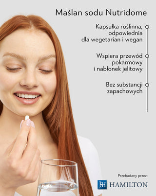 Maślan sodu 620 mg/dzień na jelita, stany zapalne i zaburzenia flory bakteryjnej Nutridome 60 szt. - 2