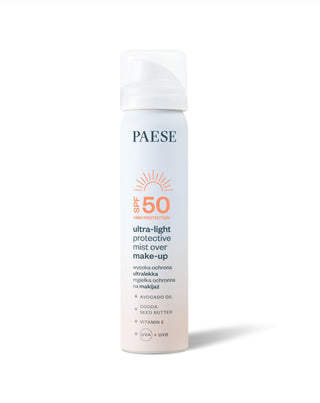 Ultralekka mgiełka ochronna na makijaż z filtrem przeciwsłonecznym SPF50 Paese