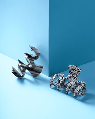 Zestaw dużych klamer do włosów – marmurkowa i czarna Twisty 2 szt