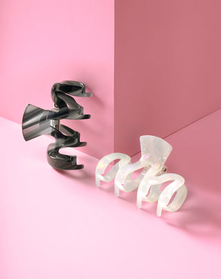 Zestaw dużych klamer do włosów – perłowa i czarna Twisty 2 szt