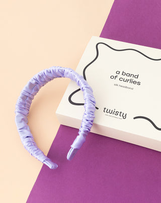 Jedwabna opaska do włosów z 100% naturalnego jedwabiu liliowa Twisty_2