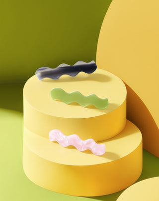 Zestaw falowanych spinek do włosów - zielona, czarna, różowa Twisty 3 szt.