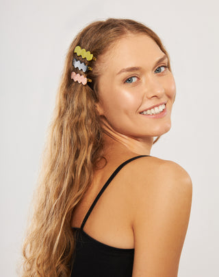 Zestaw falowanych spinek do włosów - zielona, czarna, różowa Twisty 3 szt.