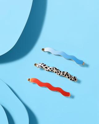 Zestaw falowanych wsuwek do włosów marmurkowa, niebieska, czerwona Twisty 3 szt.