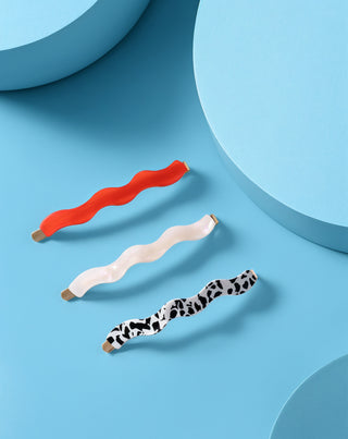 Zestaw falowanych wsuwek do włosów czerwona, marmurkowa, perłowa Twisty 3 szt.