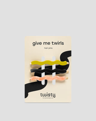 Zestaw falowanych wsuwek do włosów zielona, czarna, różowa Twisty 3 szt.