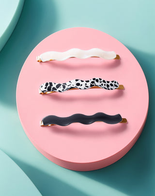 Zestaw falowanych wsuwek do włosów - marmurkowa, perłowa, czarna Twisty 3 szt.