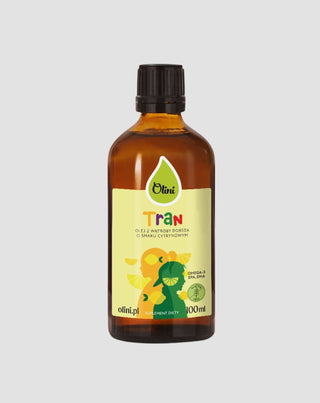 Tran dla dzieci z wysoką zawartością witamin i omega-3 o smaku cytrynowym Olini - 1