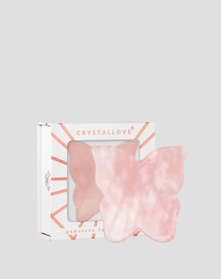 Płytka Motylek do masażu twarzy gua sha z kwarcu różowego Crystallove - 1