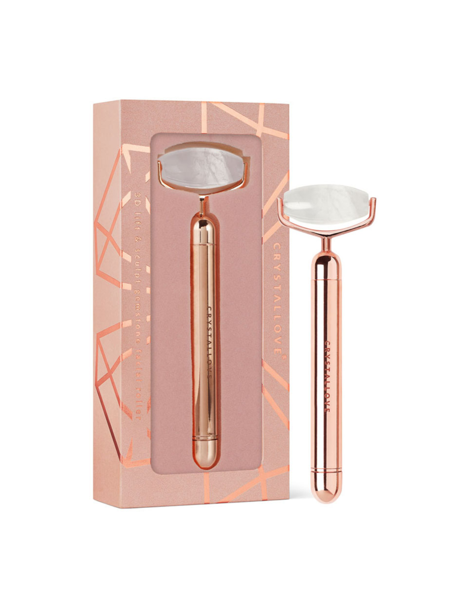 Roller pulsacyjny z kryształu górskiego do masażu twarzy Rose Gold Crystallove - 1