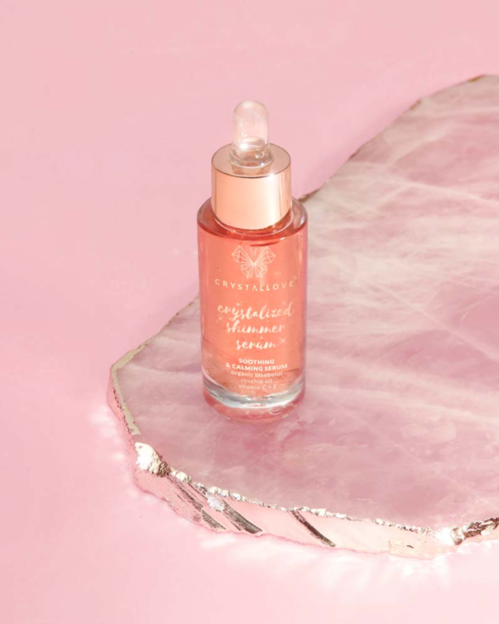 Serum do twarzy z kwarcem różowym i bisabololem - Rose quartz shimmer serum Crystallove - 4