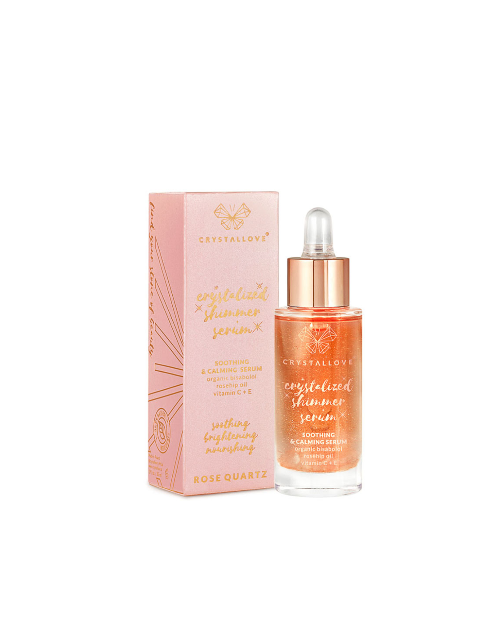 Serum do twarzy z kwarcem różowym i bisabololem - Rose quartz shimmer serum Crystallove - 1