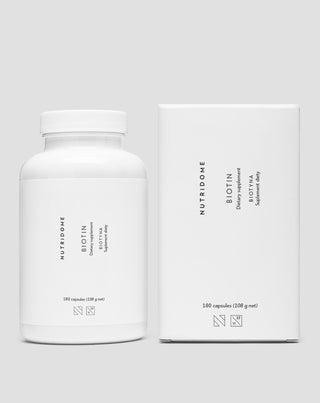 Biotyna w kapsułkach 2500 mcg witaminy H na włosy, skórę i paznokcie Nutridome 180 szt.