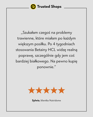 Betaina HCL 475 mg na wsparcie trawienia, wzdęcia, uczucie ciężkości i niską kwasowość żołądka Nutridome 60 kapsułek