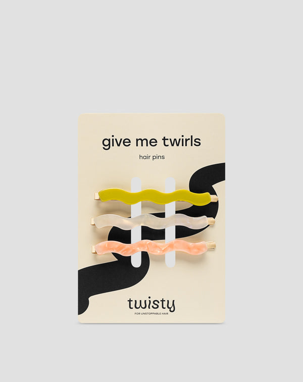 Zestaw falowanych wsuwek do włosów perłowa, zielona, różowa Twisty 3 szt.