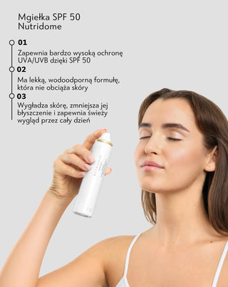 Lekka mgiełka ochronna do twarzy SPF 50 ochrona UVB, UVA w sprayu Nutridome - 2