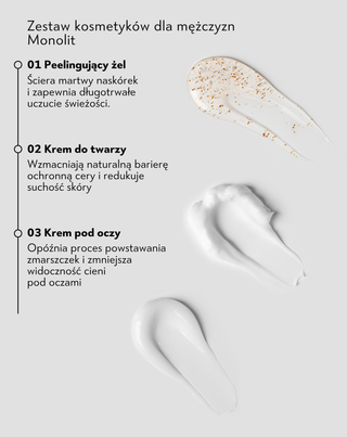 Zestaw krem pod oczy, krem do twarzy i żel do mycia twarzy dla mężczyzn Monolit - 4